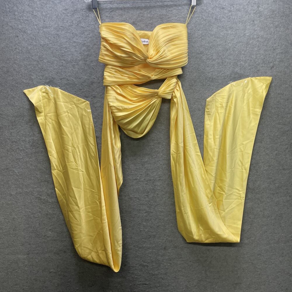 NWT Stolen Studios 3 Carats Bustier Yellow Gold Satin Cut Out Wrap Top XS Drape - Picture 10 of 10